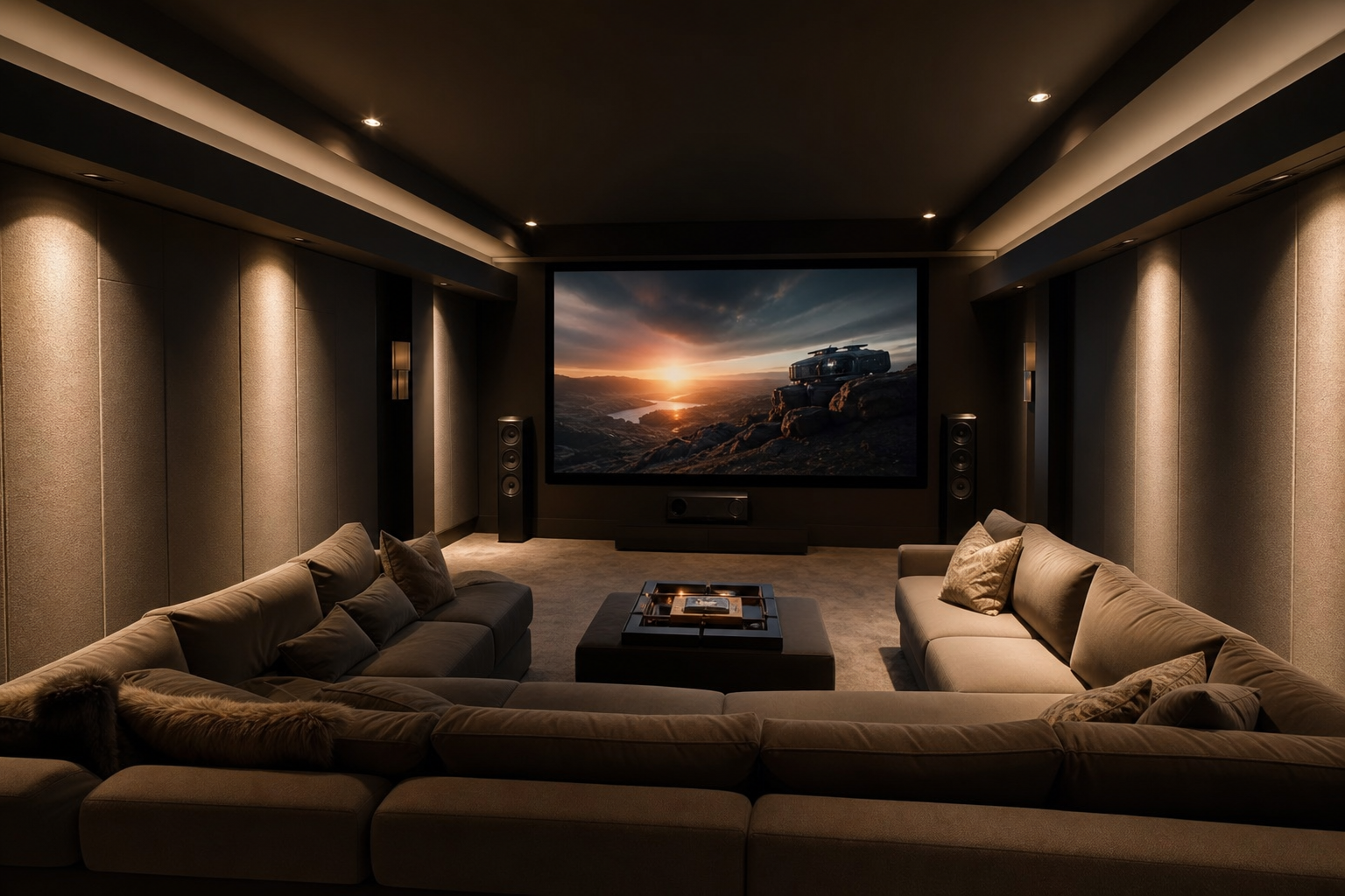 Private home cinema with comfortable seating