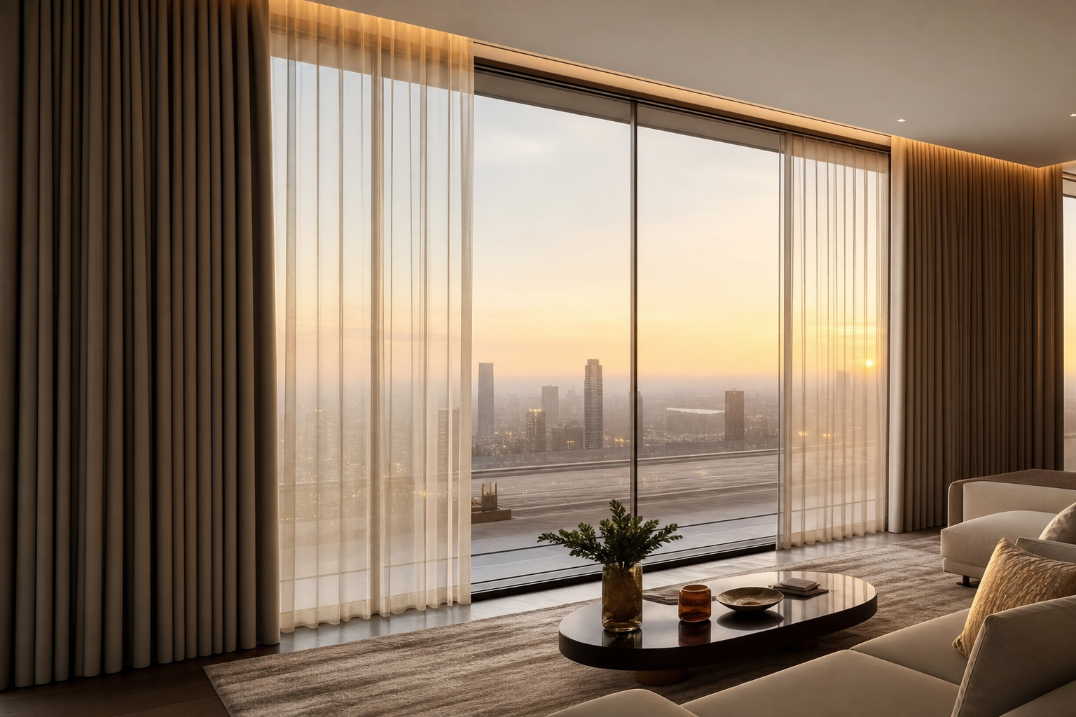 VAJRA motorized curtains in luxury penthouse