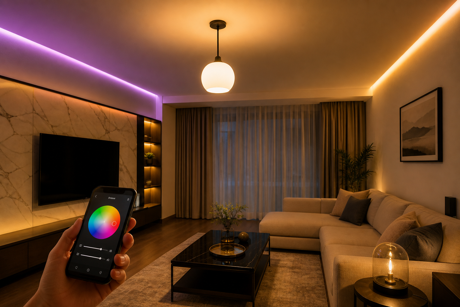 VAJRA smart LED lighting in modern living room
